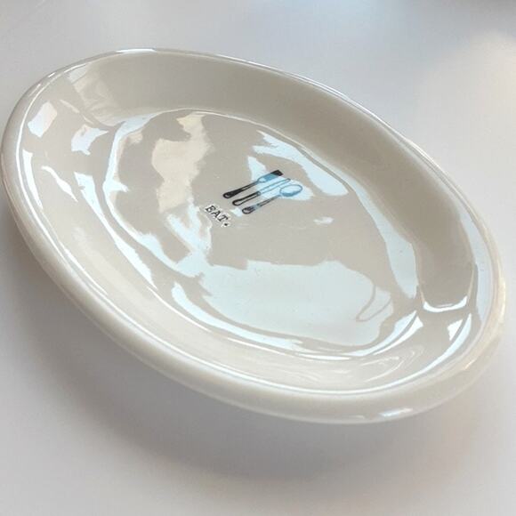 Rae Dunn Magenta EAT Fork Spoon Knife Minimalist Art Dish Decorative Oval Plate - Picture 8 of 8